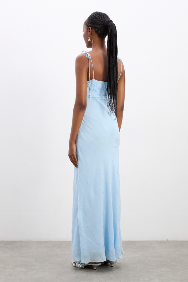Damson Madder Isabella Slip Midi Dress - Blue Monika Jacquard