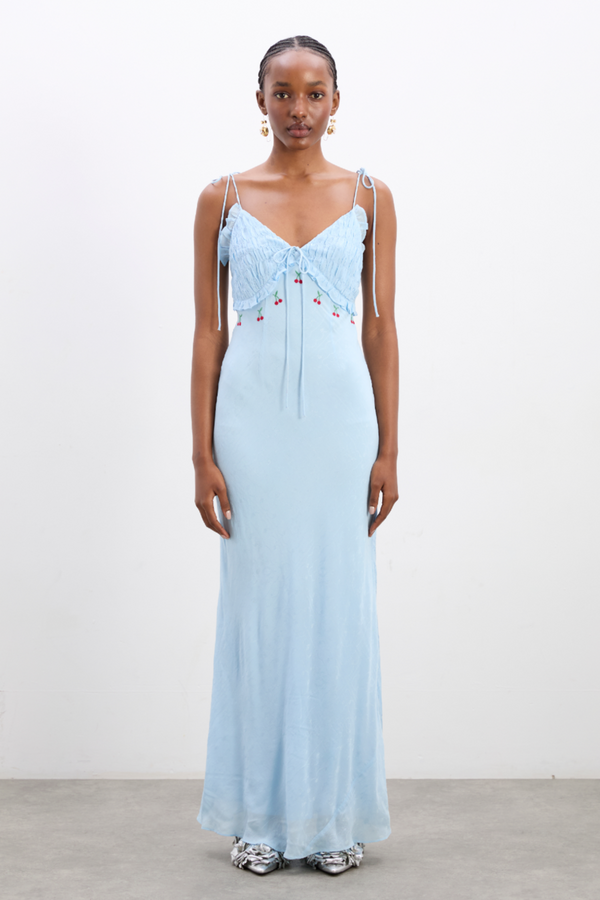 damson madder isabella slip midi dress - blue monika jacquard