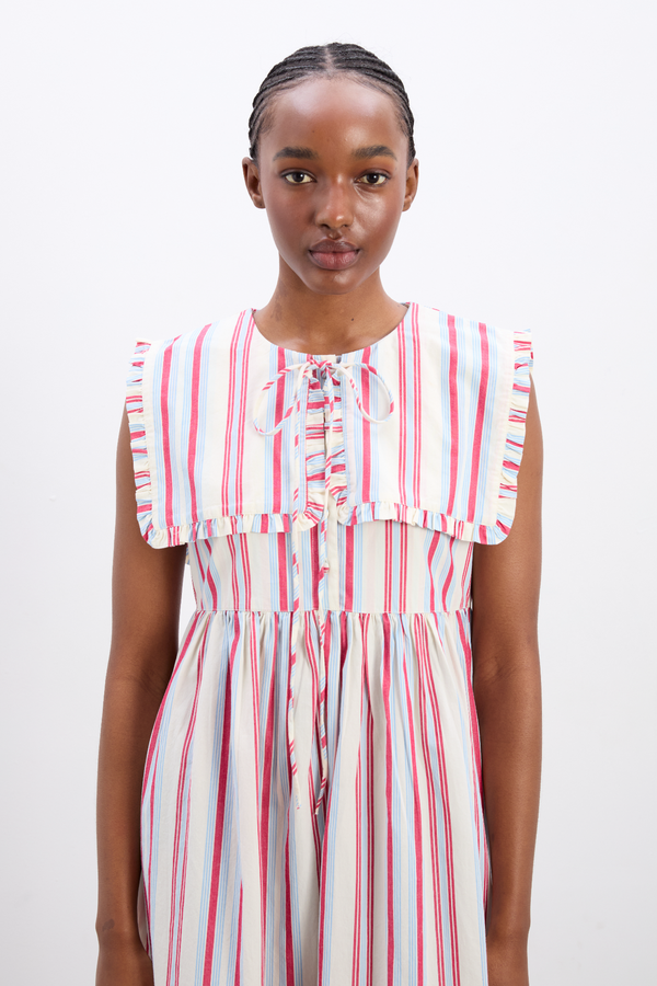 Damson Madder Josephine Midi Dress - Butter Cherry Stripe