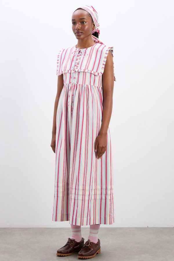 Damson Madder Josephine Midi Dress - Butter Cherry Stripe