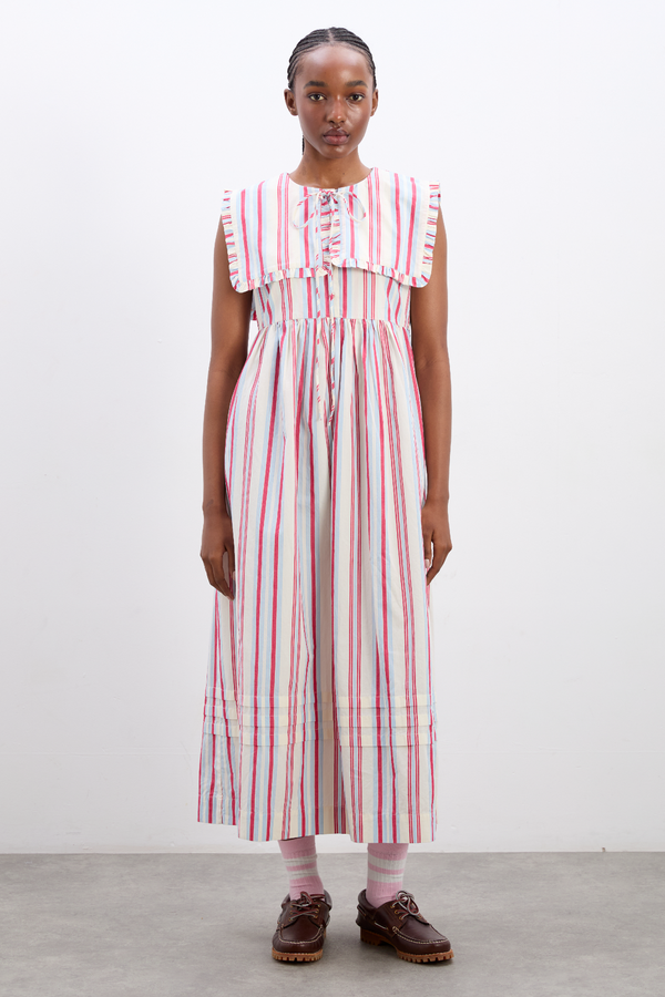 damson madder josephine midi dress - butter cherry stripe