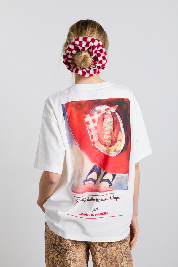 Damson Madder Knitted Scrunchie In Red & Ecru Gingham