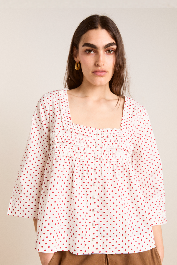 damson madder leilani blouse - off white and red spot