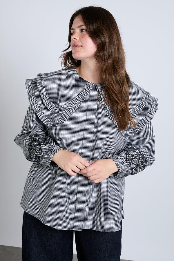 Damson Madder Lois Double Collar Blouse - Black Gingham