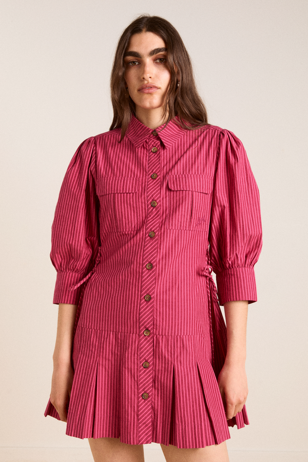 Damson Madder Maisie Mini Shirt Dress - Berry Business