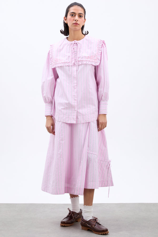 damson madder marine channel midi skirt - pink stripe