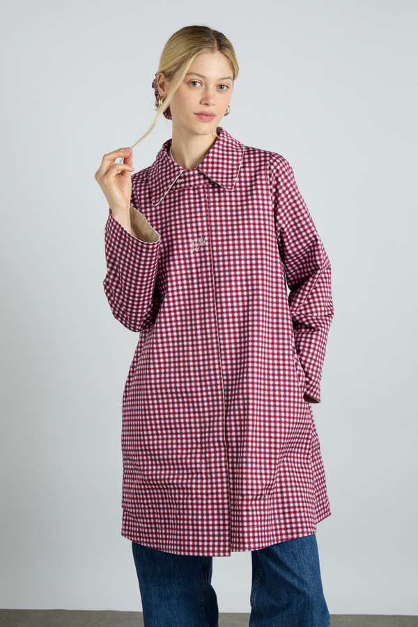 Damson Madder Mercedes Bow Reversible Trench - Gingham & Ecru