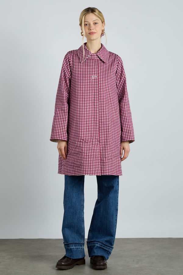 damson madder mercedes bow reversible trench - gingham & ecru
