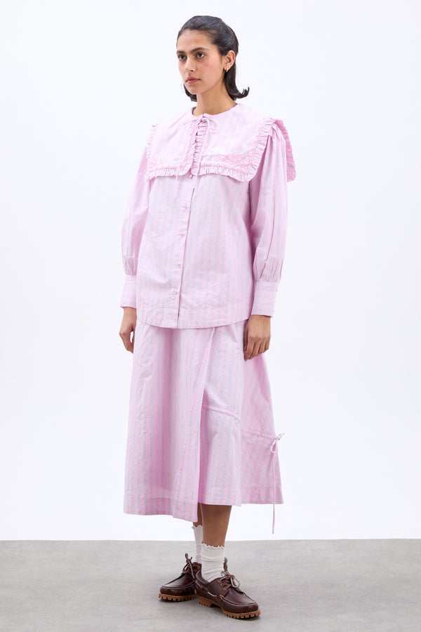 Damson Madder Nordine Square Collar Blouse - Pink Stripe