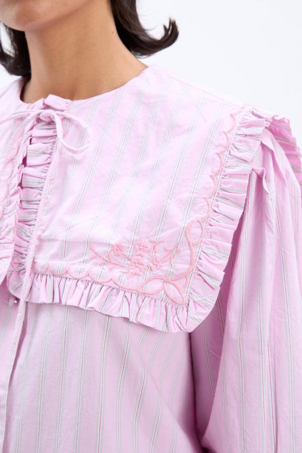 Damson Madder Nordine Square Collar Blouse - Pink Stripe