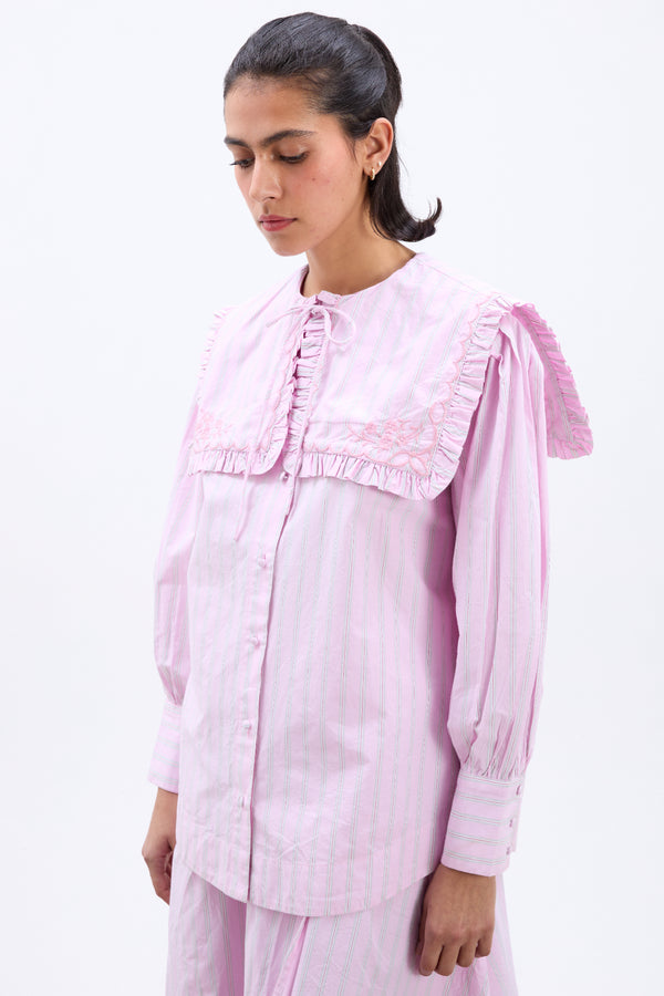 Damson Madder Nordine Square Collar Blouse - Pink Stripe