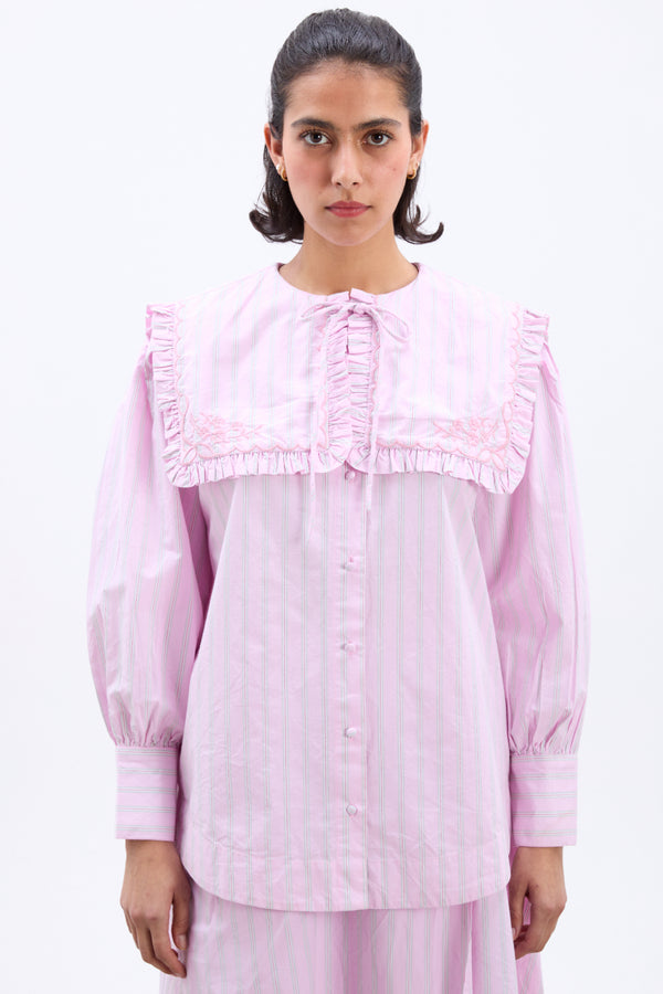 damson madder nordine square collar blouse - pink stripe