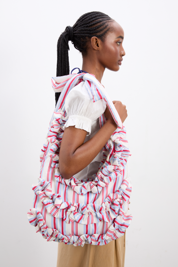 damson madder oversized quinn ruffle bag - cherry stripe