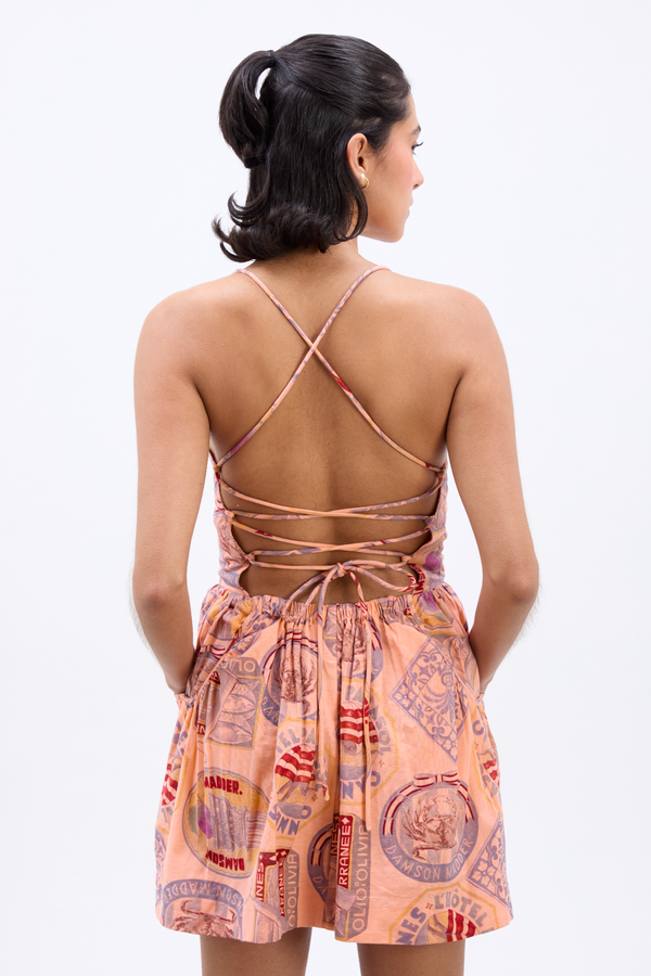 Damson Madder Peaches Mini Apron Dress - Papaya Holiday Print