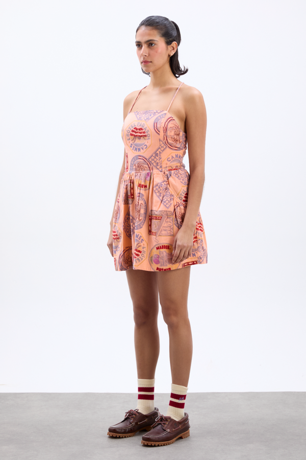 Damson Madder Peaches Mini Apron Dress - Papaya Holiday Print