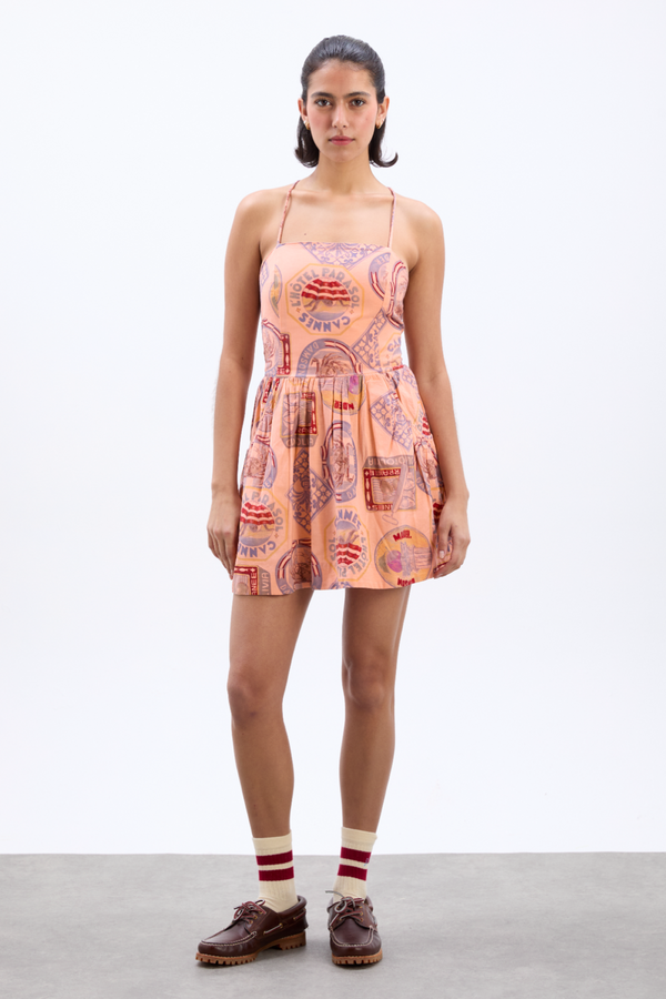 Damson Madder Peaches Mini Apron Dress - Papaya Holiday Print