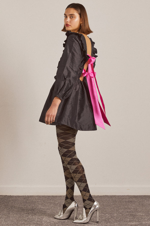 damson madder piarra mini smock dress - black with pink bows