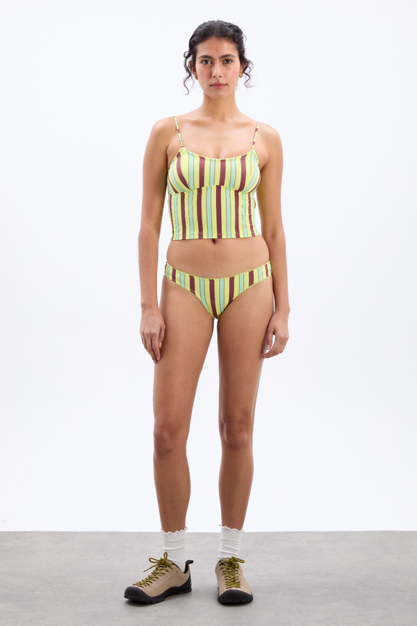 damson madder picot trim high bikini bottoms - tropical stripe