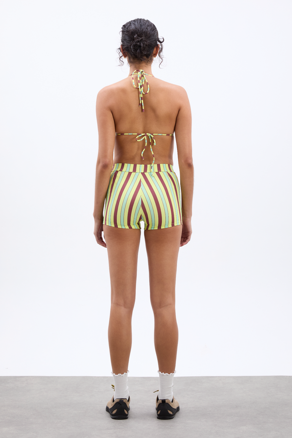 Damson Madder Picot Trim Triangle Bikini Top - Tropical Stripe