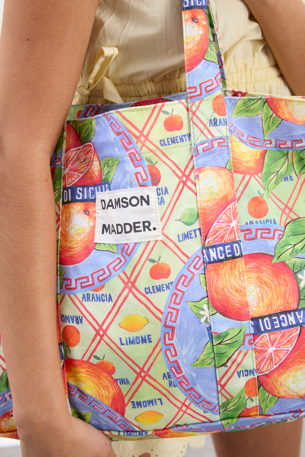 Damson Madder Printed Canvas Tote- Orange Fruit Wrapper