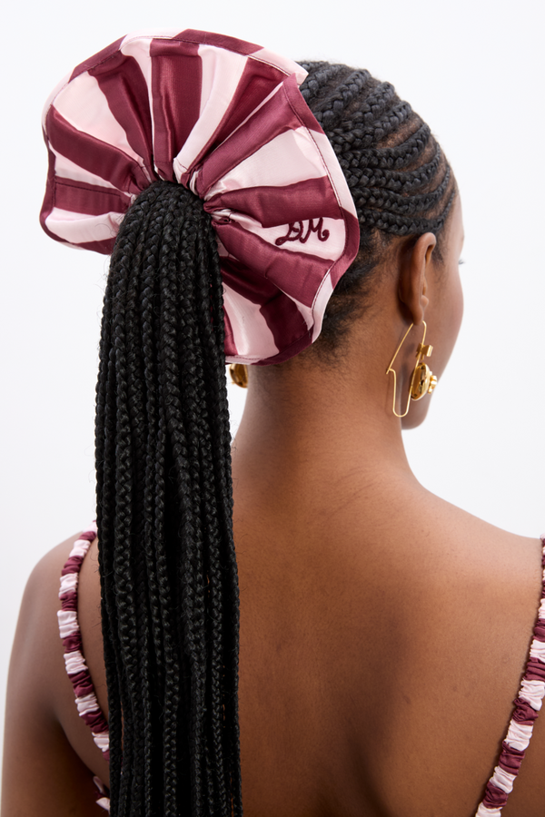damson madder rachel oversized scrunchie - pink burg stripe