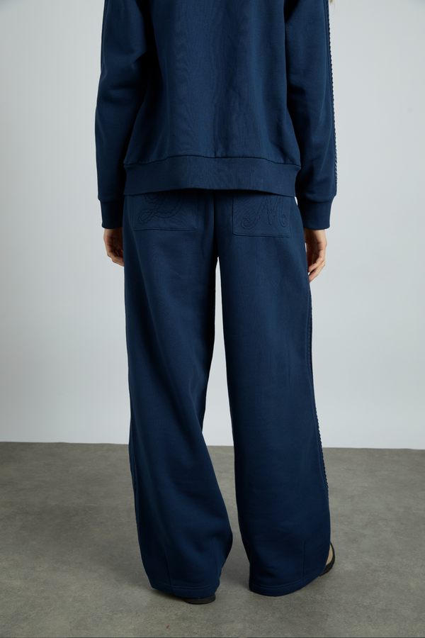Damson Madder Rafe Jogger With Crochet Edge Stripe - Navy