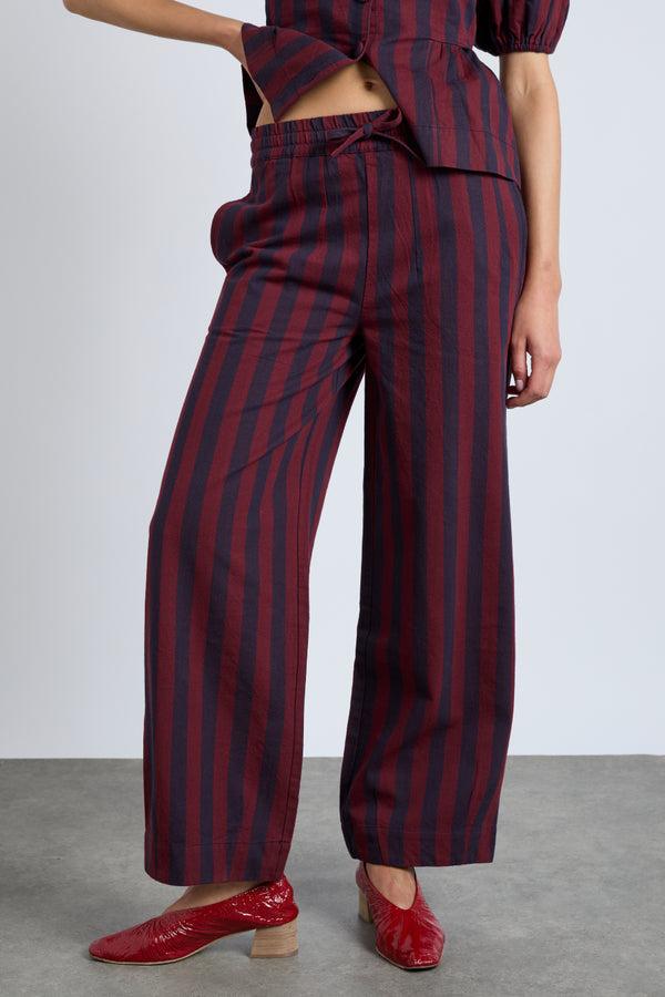 Damson Madder Rafe Trousers- Navy And Burgundy Stripe