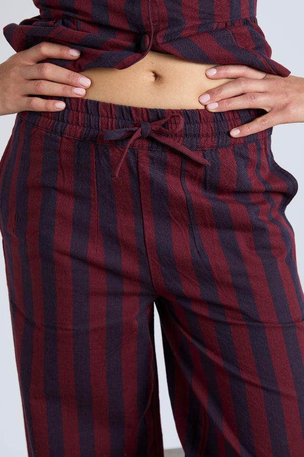 Damson Madder Rafe Trousers- Navy And Burgundy Stripe