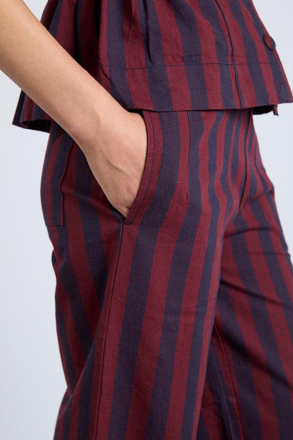Damson Madder Rafe Trousers- Navy And Burgundy Stripe