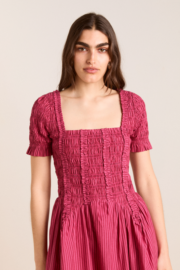 Damson Madder Raphaela Ruffle Midi Dress - Berry Business