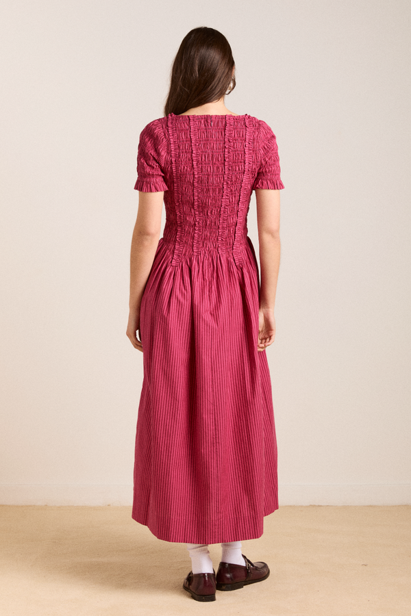 Damson Madder Raphaela Ruffle Midi Dress - Berry Business