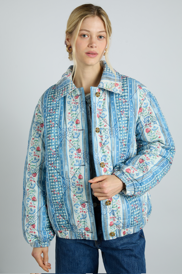 Damson Madder Reversible Claudia Jacket- Blue Stripe & Wallpaper Floral