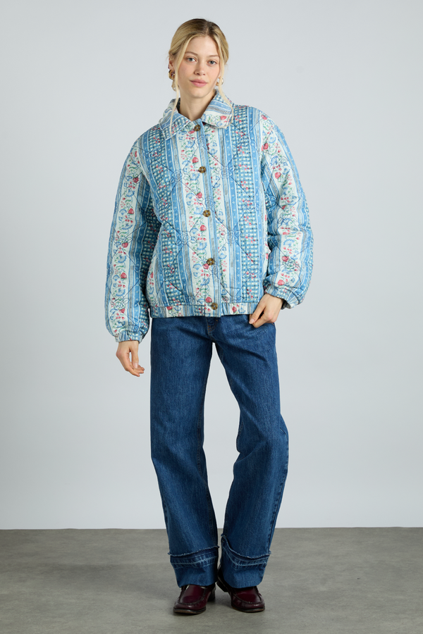 Damson Madder Reversible Claudia Jacket- Blue Stripe & Wallpaper Floral