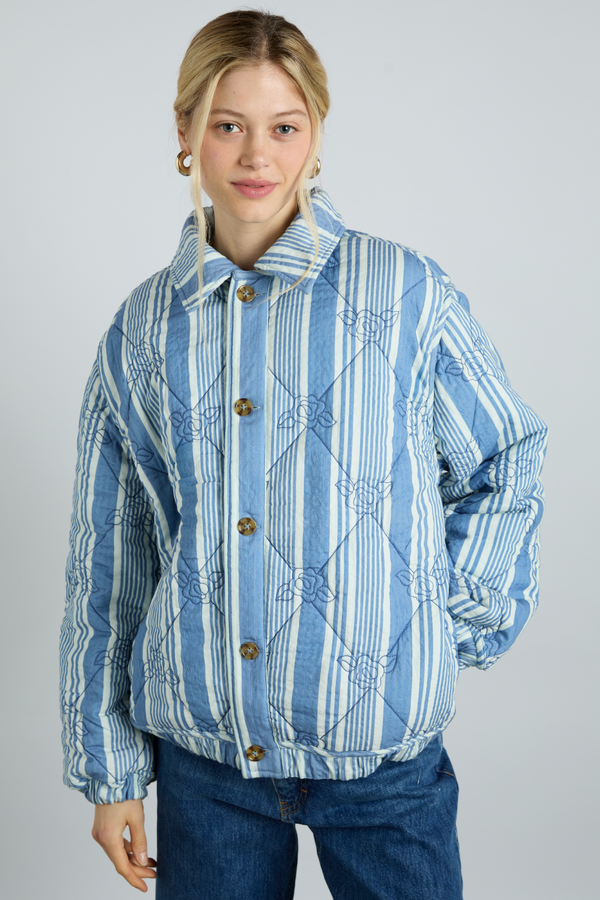 damson madder reversible claudia jacket- blue stripe & wallpaper floral