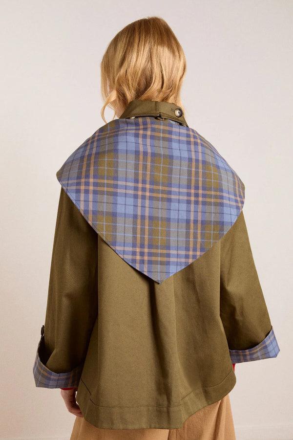 Damson Madder Reversible Jerry Crop Trench Coat - Olive