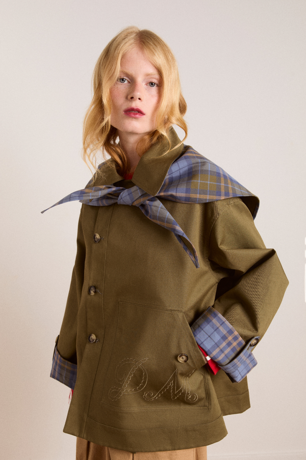 Damson Madder Reversible Jerry Crop Trench Coat - Olive