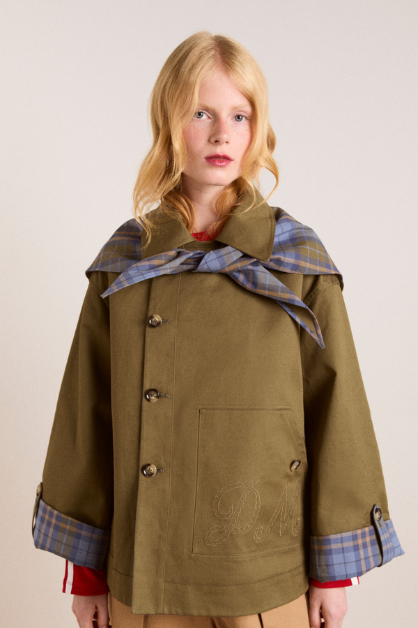 damson madder reversible jerry crop trench coat - olive