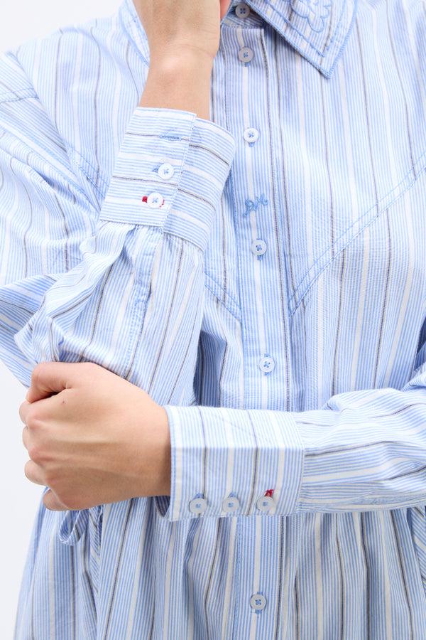 Damson Madder Romy Embroidered Shirt - Narrow Business Stripe
