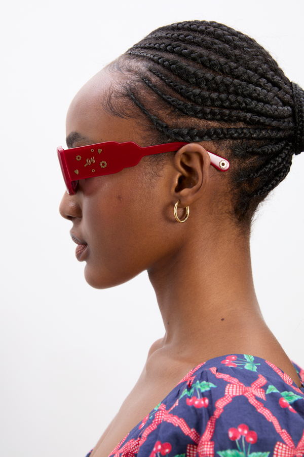 Damson Madder Round Square Sunglasses With Charm Detail - Red