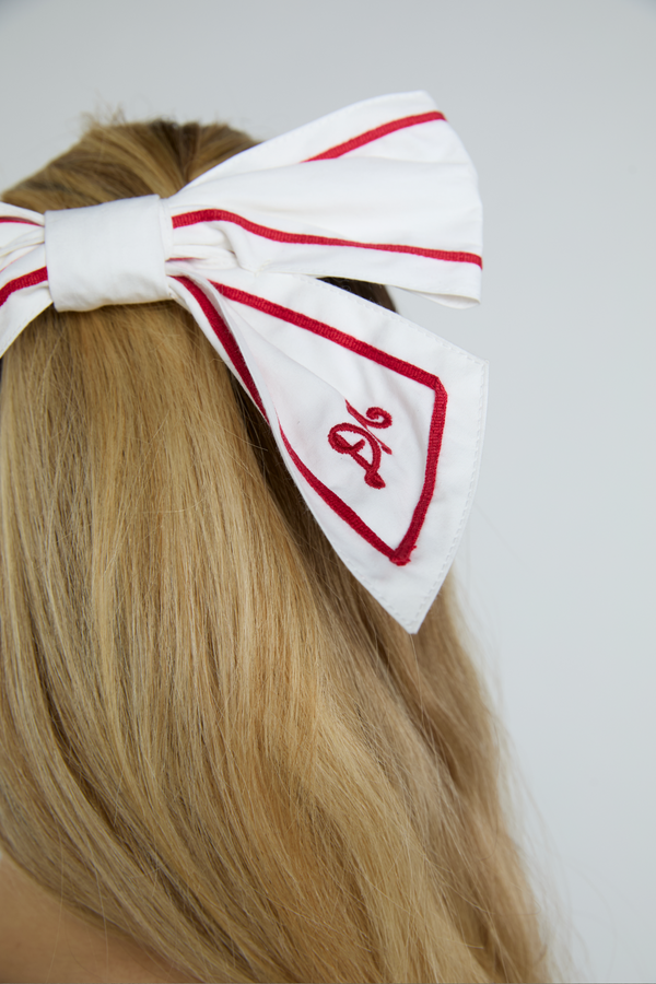 Damson Madder Sailor Bow Clip - White With Red Piping