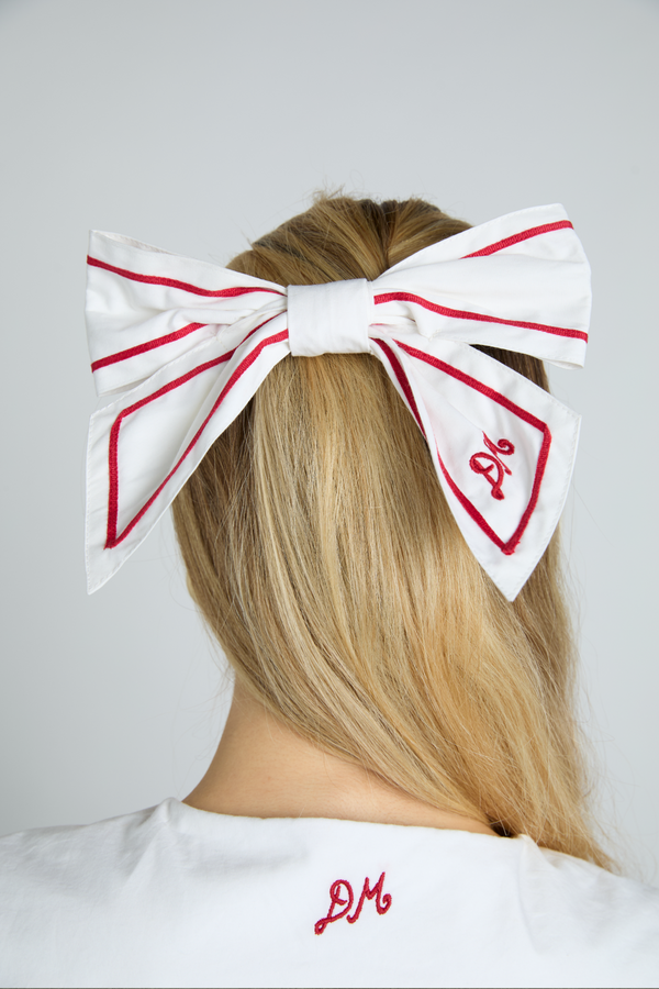damson madder sailor bow clip - white with red piping
