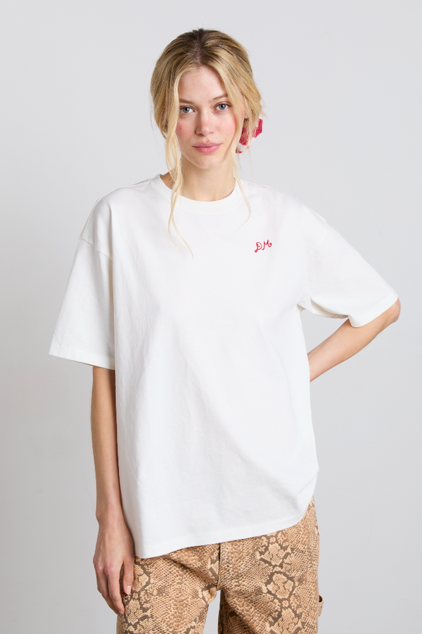 Damson Madder Shrimp Roll With Chips Boyfriend Tee - White