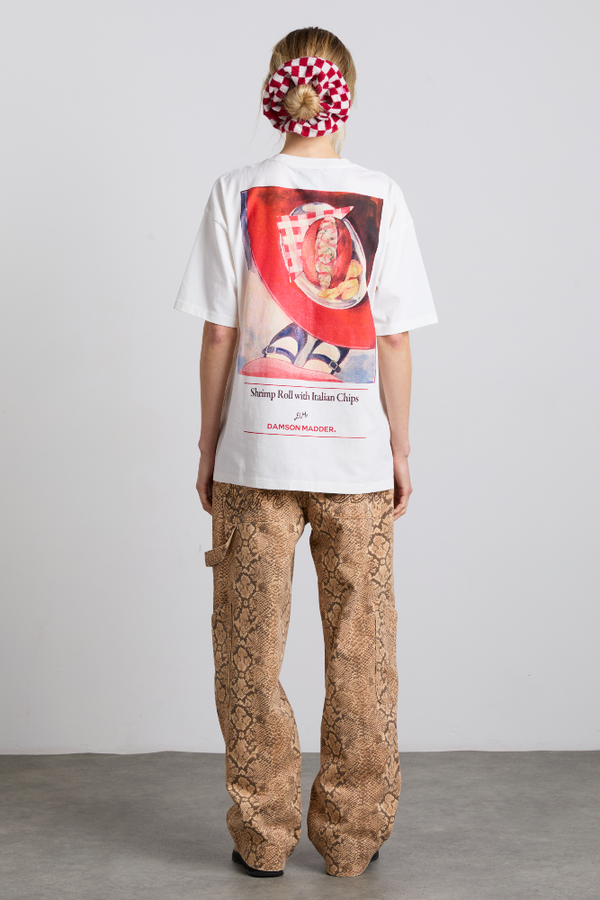 Damson Madder Shrimp Roll With Chips Boyfriend Tee - White