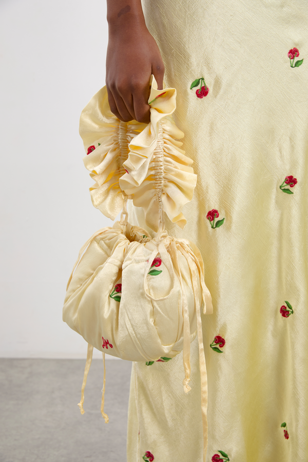 Damson Madder Simone Satin Scrunchie Bag - Butter Yellow