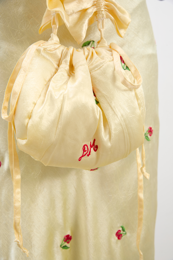 Damson Madder Simone Satin Scrunchie Bag - Butter Yellow