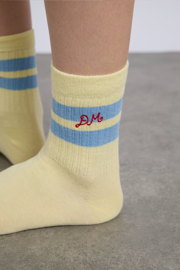 Damson Madder Sporty Calf Length Socks In Yellow And Blue