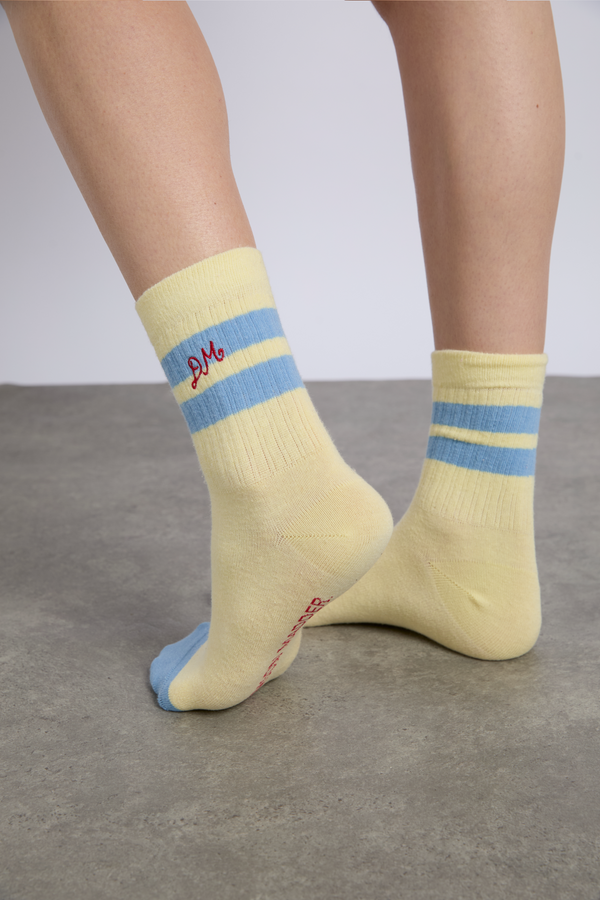 Damson Madder Sporty Calf Length Socks In Yellow And Blue
