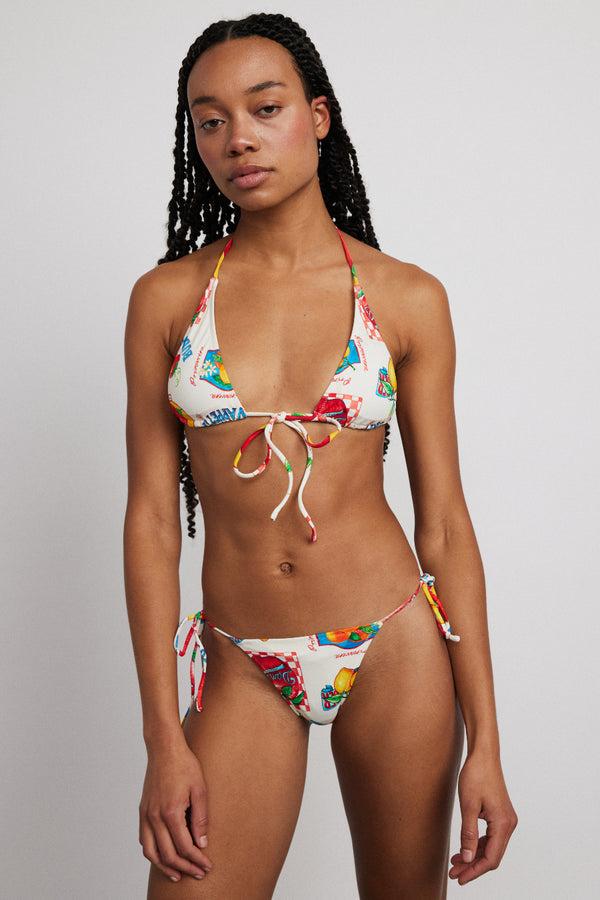 Damson Madder Tie Front Triangle Bikini Top - Fruit Labels