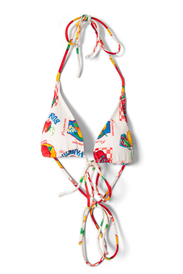 Damson Madder Tie Front Triangle Bikini Top - Fruit Labels