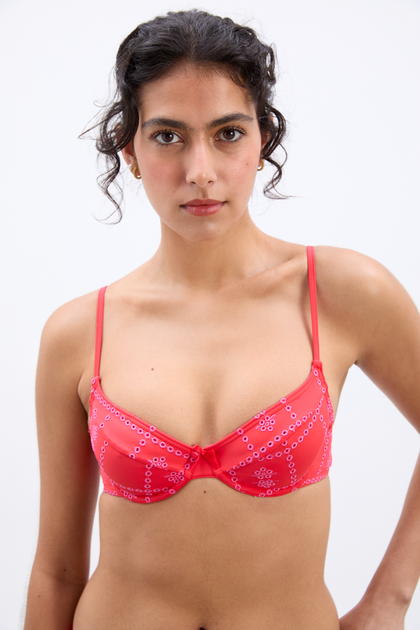 Damson Madder Uma Underwire Bikini Top - Red Broderie